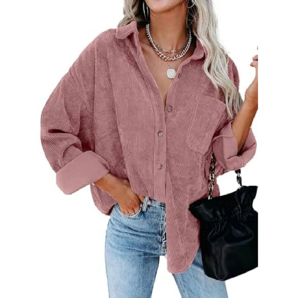 Corduroy Shacket Jacket Plus Size Button Down Lon… - image 4